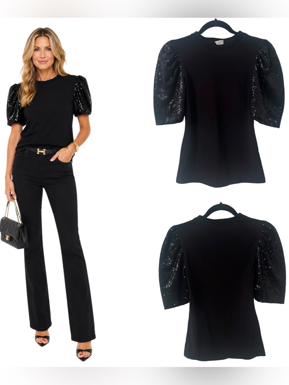 Cinq a Sept Sequin Sleeve Top